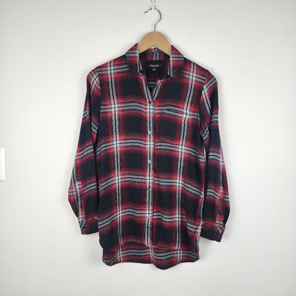 Madewell Button Up Flannel Shirt Top Blouse Black Red White Size XS - Picture 3 of 15
